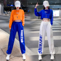 权小威 爵士舞演出服成人套装2022秋季短上衣跳舞嘻哈运动裤卫裤两件