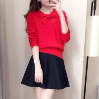 权小威 秋季新款时尚套装学院风chic长袖毛衣a字裙针织两件套连衣裙女潮