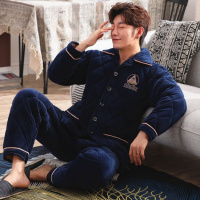 权小威 男士睡衣冬季加厚加绒青年三层夹棉袄秋冬款保暖法兰家居服