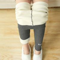 权小威 冬季新款加绒加厚棉打底裤女外穿螺纹绣字九分保暖裤棉裤