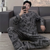权小威 男士睡衣秋冬季长袖长裤套装春秋新款简约宽松大码潮流男士家居服
