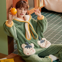 权小威 加厚睡衣女长袖冬季保暖少女新款连帽卡通长毛绒套装