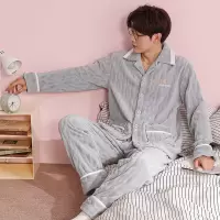 权小威 秋冬款睡衣男加绒加厚宽松大码简约家居服套装可外穿