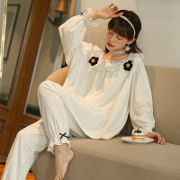 权小威 春秋季新款睡衣女秋冬长袖长裤宫廷风棉质古风家居服少女套装