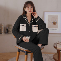 权小威 春秋新款睡衣女长袖莫代尔开衫翻领简约少女可外穿家居服套装