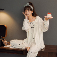 权小威 女士睡衣春季棉质长袖少女宫廷风小清新碎花可外穿家居服套装春天