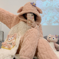 权小威 女士睡衣冬季三层夹棉加绒加厚款长袍家居服睡袍套装