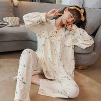 权小威 女士睡衣春季棉质长袖少女宫廷风小清新碎花可外穿家居服套装春天