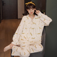 权小威 女士睡衣春季棉质长袖少女宫廷风小清新碎花可外穿家居服套装春天