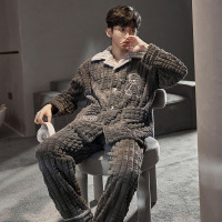 权小威 男士睡衣2022年冬季新款加绒加厚青年开衫家居服套装