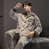 权小威 男士睡衣2022年冬季新款加绒加厚青年开衫家居服套装