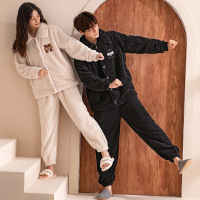 权小威 情侣睡衣翻领开衫加厚秋冬季卡通保暖家居服男女套装