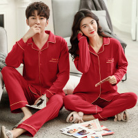 权小威 情侣结婚睡衣男女款棉长袖秋季本命年大红色家居服新娘新婚套装