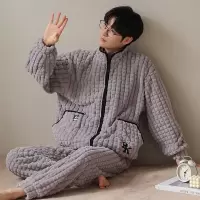 权小威 睡衣男士秋冬季加绒加厚款保暖简约青少年家居服套装