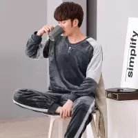 权小威 睡衣男款加厚加绒保暖时尚青年秋冬季舒适家居服套装