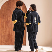 权小威 秋冬款加绒加厚情侣睡衣女冬季卡通立领外穿家居服男士套装