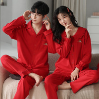 权小威 红色睡衣女春秋款结婚新婚情侣棉时尚家居服男士本命年长袖套装