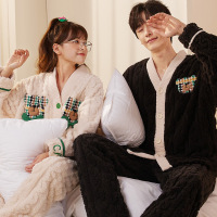 权小威 情侣睡衣秋冬季加绒加厚可爱韩系少女开衫家居服套装