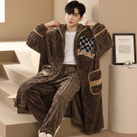 权小威 男士睡衣2022年冬季新款加绒加厚家居服开衫长袍套装