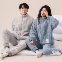 权小威 情侣睡衣男士秋冬季加绒加厚保暖休闲拉链家居服蚂蚁绒套装