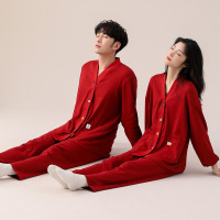 权小威 春秋季结婚睡衣新婚情侣套装红色婚用棉长袖新郎新娘家居服