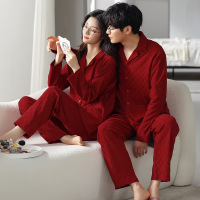 权小威 结婚春秋情侣睡衣棉长袖新婚套装男女士红色新娘本命年家居服冬