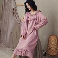 权小威 睡裙女春秋款棉长袖中裙可爱学生公主风少女冬季睡衣宽松家居服