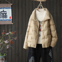 权小威 2022冬季新款时尚羽绒服女短款韩版宽松保暖女式白鸭绒外套
