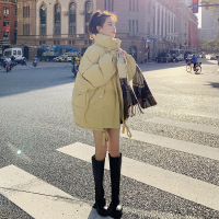 权小威 2022潮小众立领棉服女中长款冬季韩版简约宽松加厚面包服