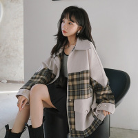 权小威 2022设计感短款风衣外套女秋时尚气质韩版小个子复古格子上衣