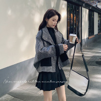 权小威 2022小香风毛呢外套女秋冬时尚气质宽松短款粗花呢大衣百搭潮