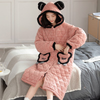 权小威 睡袍女秋冬季款加厚加绒睡衣三层夹棉长款浴袍家居服