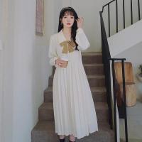 权小威 法式衬衫连衣裙女春秋新款长袖防晒别致漂亮复古百褶裙长裙