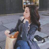 权小威 小个子短款流行风衣外套女2023新款春秋季韩版显瘦深灰色大衣