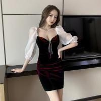 权小威 夜女装性感低胸包臀连衣裙紧身露背女短裙沐足技师工作服