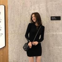 权小威 2023春秋新款紧身针织连衣裙女辣妹包臀收腰内搭小黑裙打底A字裙