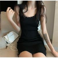 权小威 性感木耳边修身显瘦气质背心针织连衣裙性感打底包臀短裙春夏新款