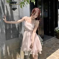 权小威 2023年新款春夏季法式网纱吊带连衣裙仙女仙森系设计感小众气质