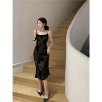 权小威 午夜繁花 法式复古黑色蕾丝连衣裙女高端高级感气质吊带裙