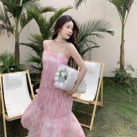 权小威 粉色网纱纱裙吊带背带连衣裙女夏春秋蓬蓬裙子短裙设计感小众夏季