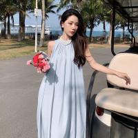 权小威 鳄梨绿无袖挖肩背心连衣裙2023新款显瘦宽松高级感气质中长款裙子