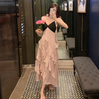 权小威 2023夏新款法式复古设计感仙气甜美荷叶边小众时尚吊带裙