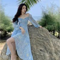 权小威 22春夏优雅气质温柔风油画度假裙子花长连衣裙后背蝴蝶结