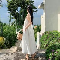 权小威 夏季新款时尚小众设计感手工编织麻花棉麻大摆小众复古连衣裙