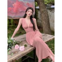 权小威 小个子希顿法式复古希腊风莫代尔高级感褶皱中长款连衣裙女夏