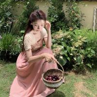 权小威 改良汉服夏款女国风元素印花粉色温柔系凡尔赛裙子仙古风连衣裙