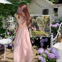 权小威 茶歇法式粉色吊带连衣裙女夏奶甜在逃公主古着高级感初恋裙仙