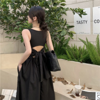 权小威 氛围设计感气质高级后背蝴蝶结收腰露腰背心连衣裙长款