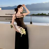 权小威 订婚生日party小礼服轻奢小众甜辣气质一字肩白色吊带连衣裙