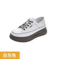 权小威 两穿小白鞋女2023春季新款潮鞋系带浅口鞋子厚底增高休闲单鞋